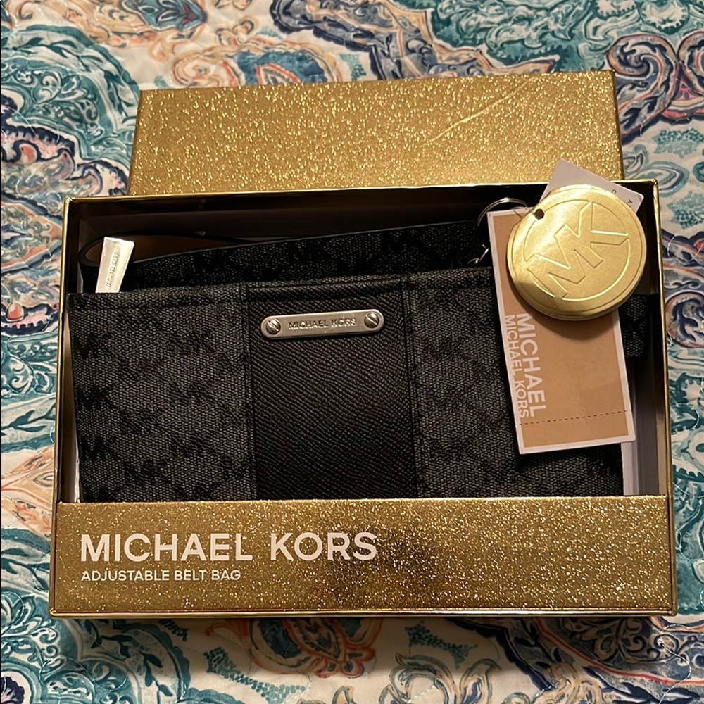 Michael Kors Black and Silver Belt Bag